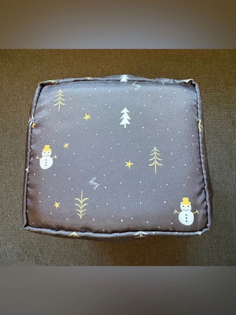 Lug Box Top Cosmetic Case Bag – Snowman Trees (Black Gold White Holiday Winter) - Picture 15 of 16